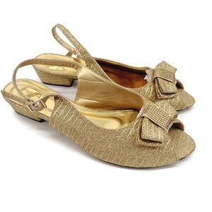 Vintage Bruno Giordano‎ Milano Gold Glitter Peep Toe Slingback Heels Size 42